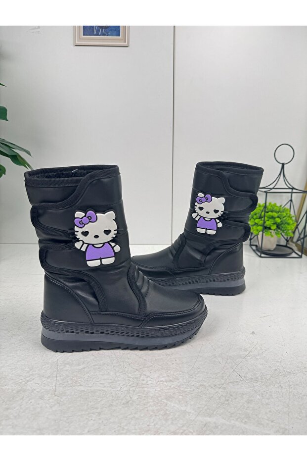 Günlük Siyah Kalın Kürk Astarlı Cırtlı Topuklu Kaymaz Taban Kar Botu Siyah Ayakkabı - 1