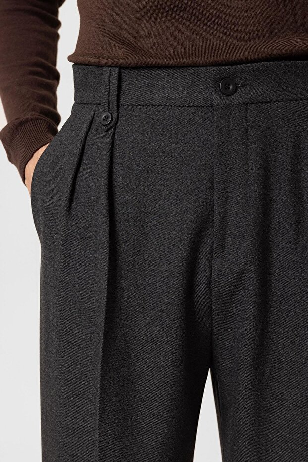 Antrasit Çift Pileli Yüksek Bel Erkek Pantolon - 5