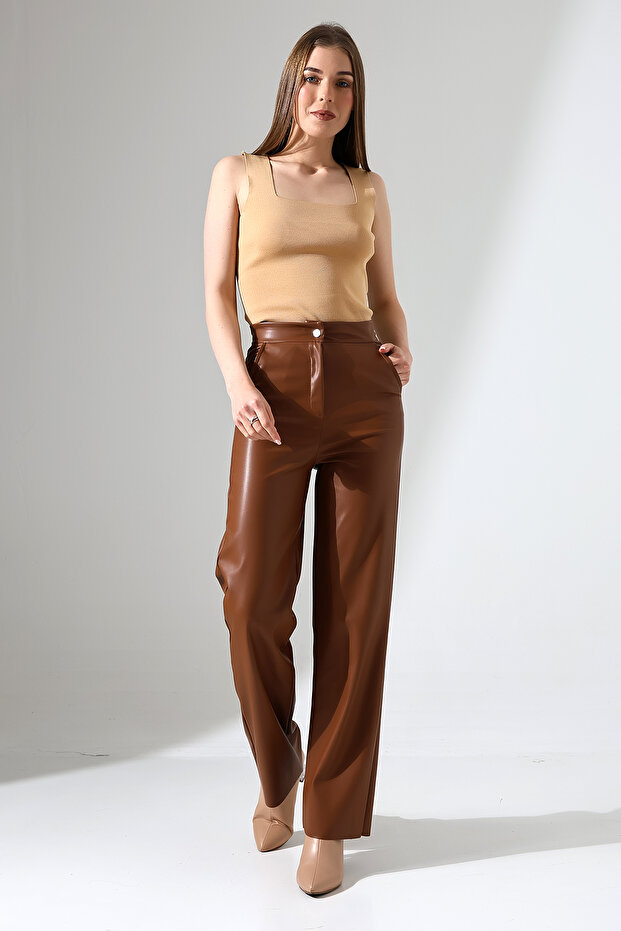 Women's Leather Pant with Pocket /Ball Leg Leather Pant /Faux Leather Pants