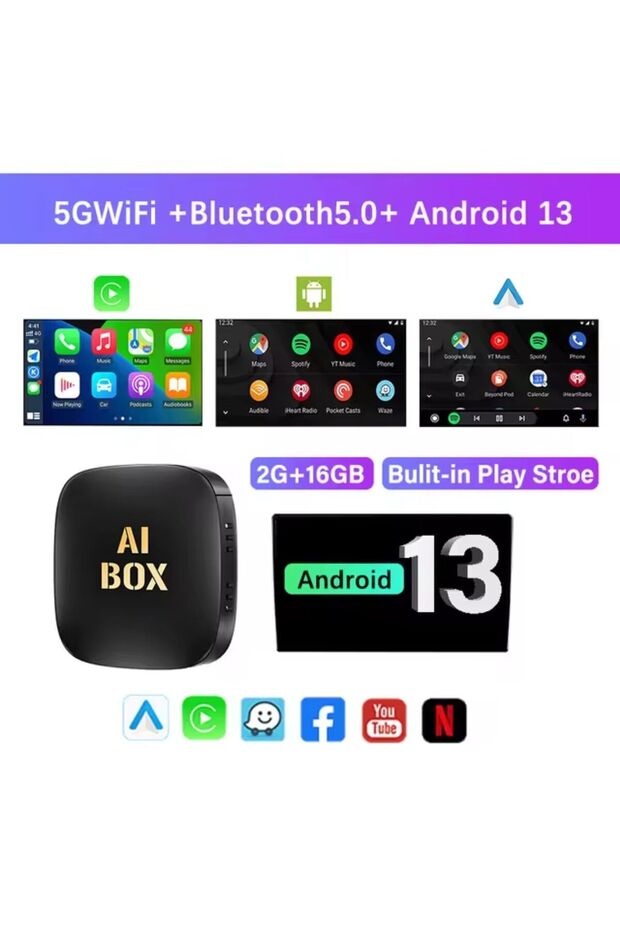 Akıllı Multimedya Kutusu Android 13 16GB Kablosuz Carplay Ai Box YouTube Netflix Google PlayStore - 3
