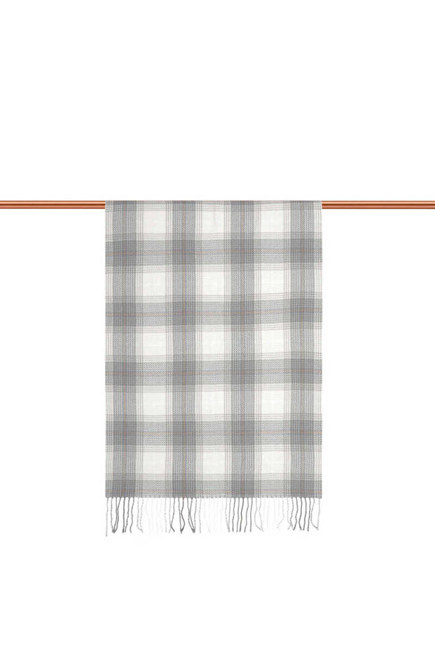 Ecru Gray Patterned Winter Shawl - 3