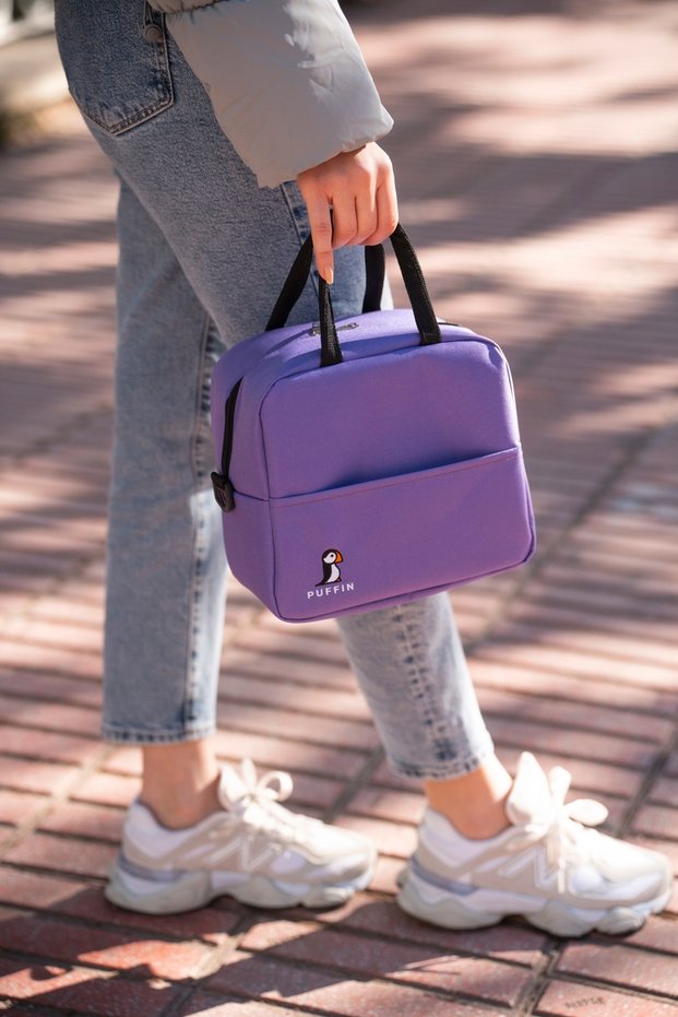 Luxury Food Carry Bag Heat Insulated Thermal Bag Lunch Box Camping Puffin Purple