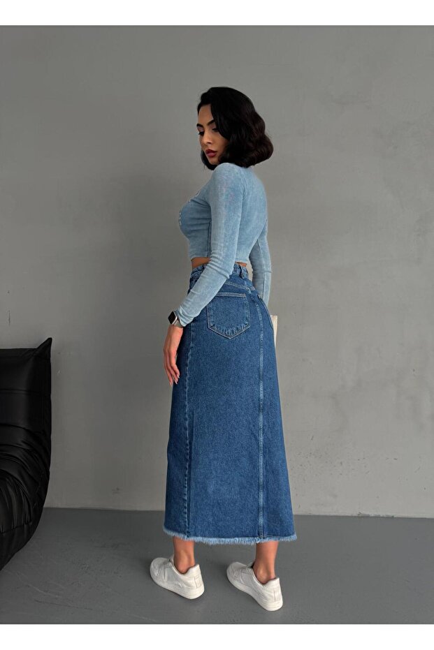 MAXI BOY TMAVĚ MODRÁ DŽÍNOVÁ SUKNĚ - 7