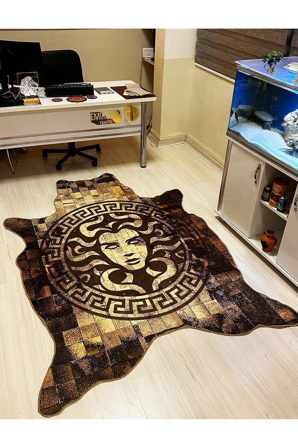 Medusa Motif Hayvan Post Görünümlü Süngerli , Kalın Yüzey Makinede Yıkanabilir Halı - DERİ TABAN - 5