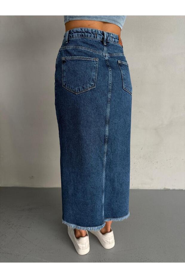 MAXI BOY TMAVĚ MODRÁ DŽÍNOVÁ SUKNĚ - 8