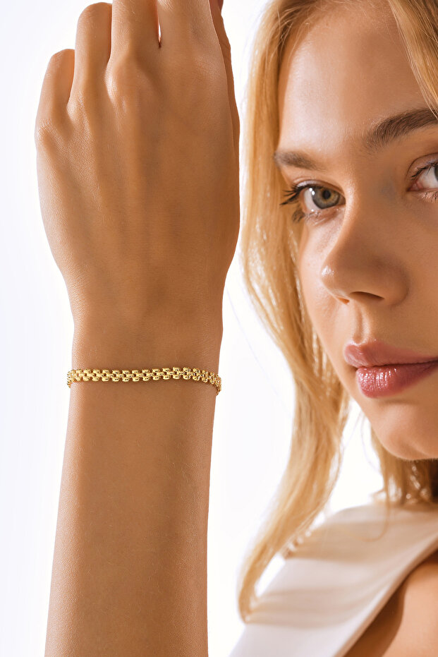 14 Ayar Altın Hasır Örme Bileklik - 5