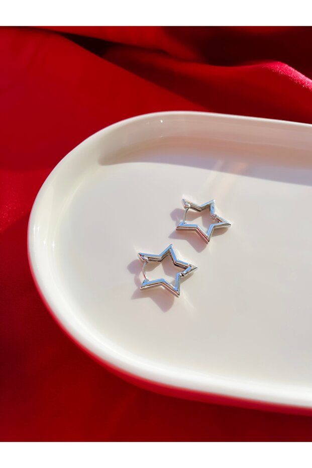 Yıldız Silver Klipsli Çelik Küpe - 1