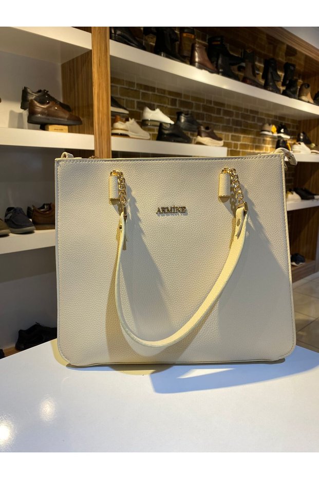Armine Women's Stylish Hand and Shoulder Bag with Cream Chain Detail