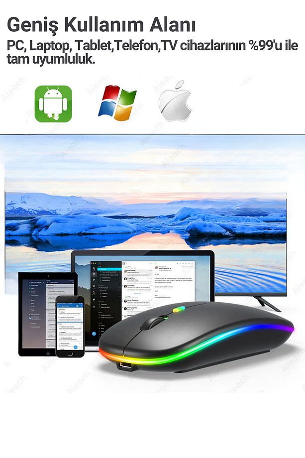 Bluetooth Wireless Kablosuz Mouse Çift Modlu Usb 2.4g Şarj Edilebilir 800/1200/1600dpi Rgb Led - 3