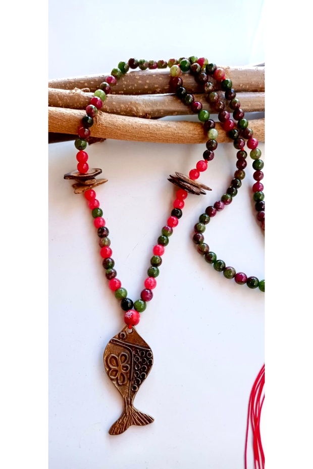 Koi Fish Tourmaline & Rose Quartz 108 Mala Long Necklace
