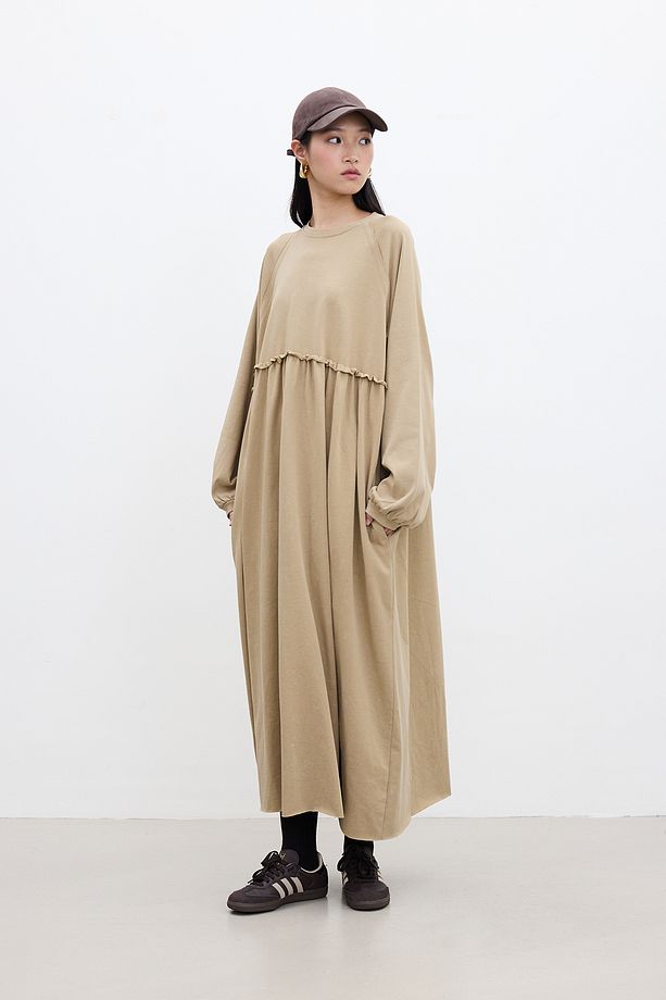 OVERSIZE BÜZGÜLÜ ELBİSE CAMEL - 6