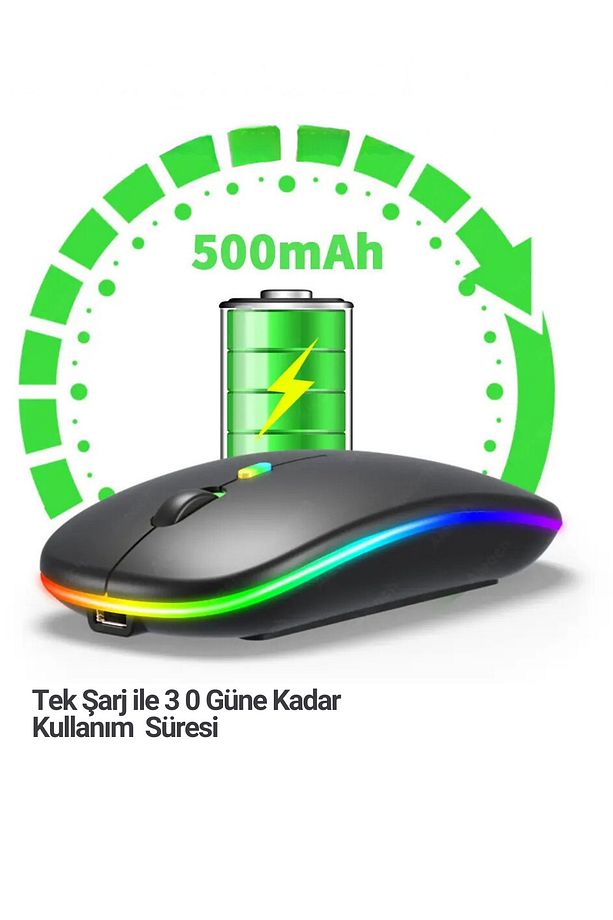 Bluetooth Wireless Kablosuz Mouse Çift Modlu Usb 2.4g Şarj Edilebilir 800/1200/1600dpi Rgb Led - 2