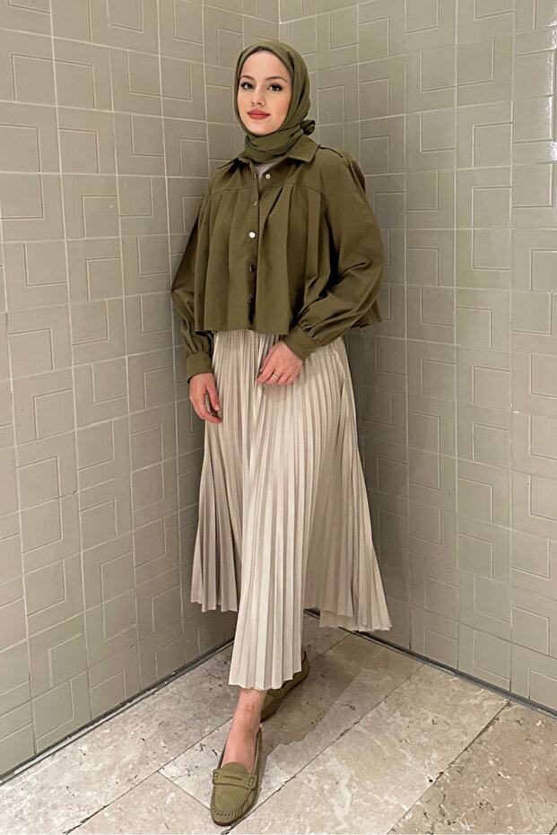 Elisa Piliseli Etek - Bej - 5