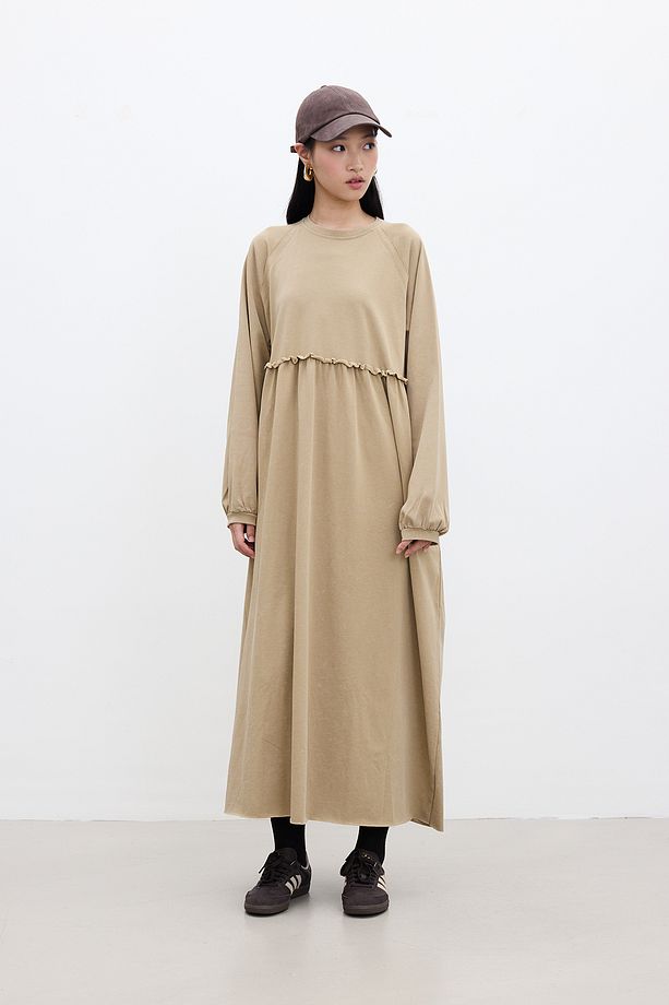 OVERSIZE BÜZGÜLÜ ELBİSE CAMEL - 5