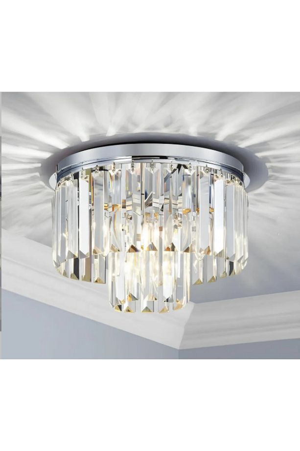 Lüks Modern Çift Katlı Kristal Taşlı Salon Mutfak Oturma Odası Avize Krom Gümüş Salon Avize - 1