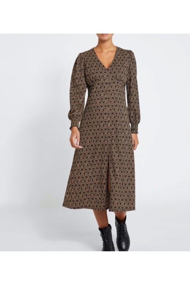 Women's Print Slit Midi Women's Dress 2494