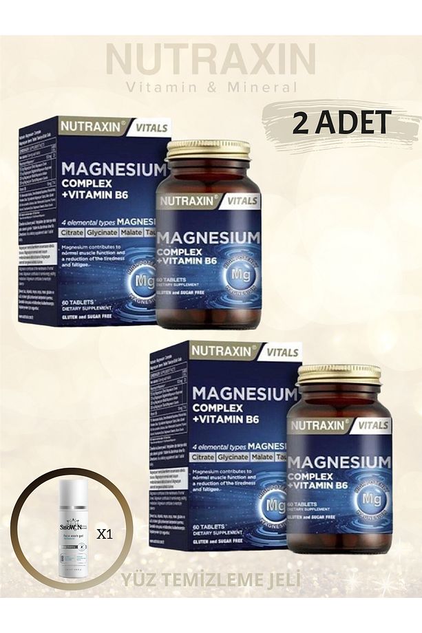 Magnezyum Complex Vitamin B6 60 Tablet Takviye edici gıda. ( 2 ADET ) 100 ML YÜZ TEMİZLEME JELİ - 1