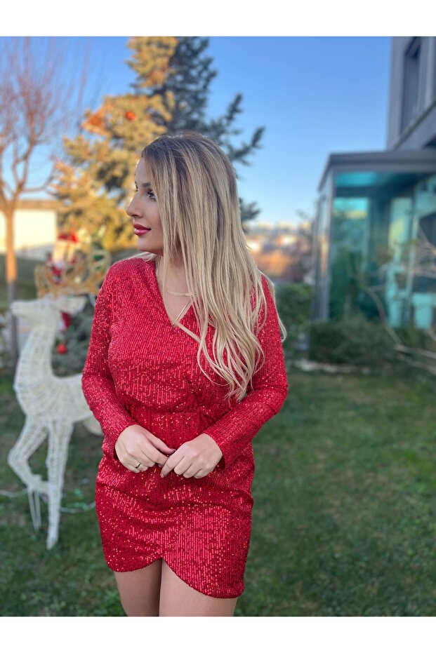 Kırmızı Pullu Elbise - 5