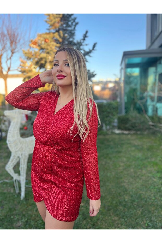 Kırmızı Pullu Elbise - 4