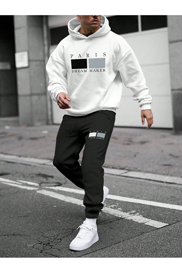 Paris Dream Maker Printed Tracksuit Set Sweatshirt Jogger - Oversize Hooded Jacket