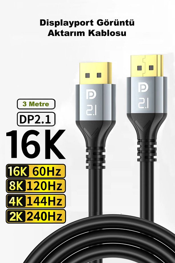 16k Displayport Dp Görüntü Aktarım Kablosu 3 Metre Bilgisayar Laptop Projektör Uyumlu V 2.1 - 1