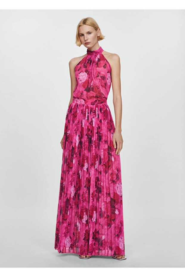 Halter yakalı desenli bluz - 2