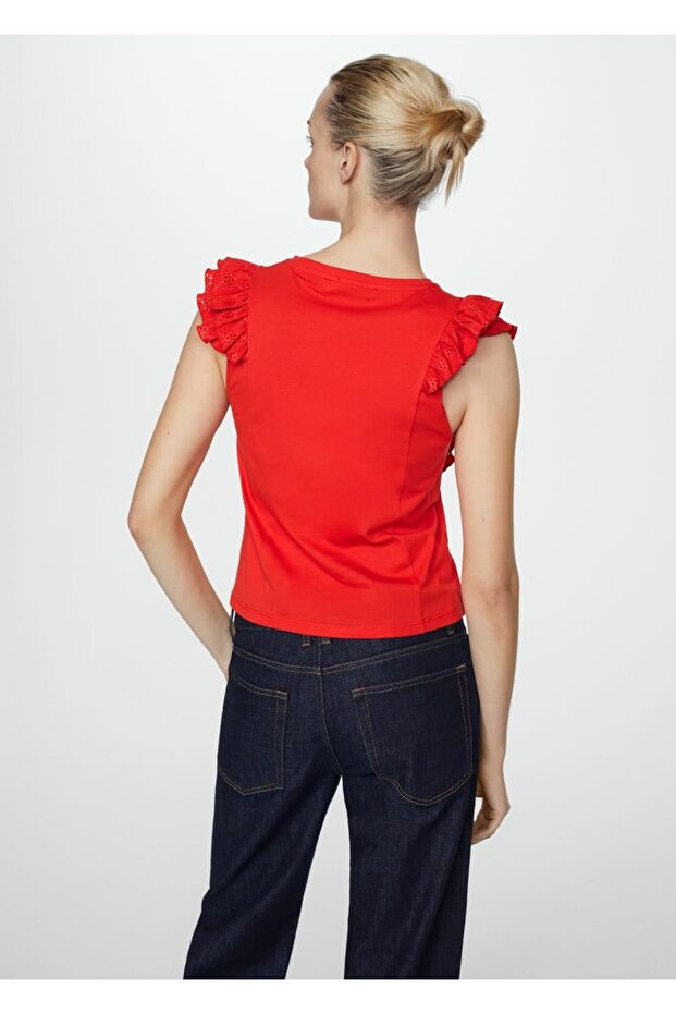 Fırfırlı pamuklu tişört - 4