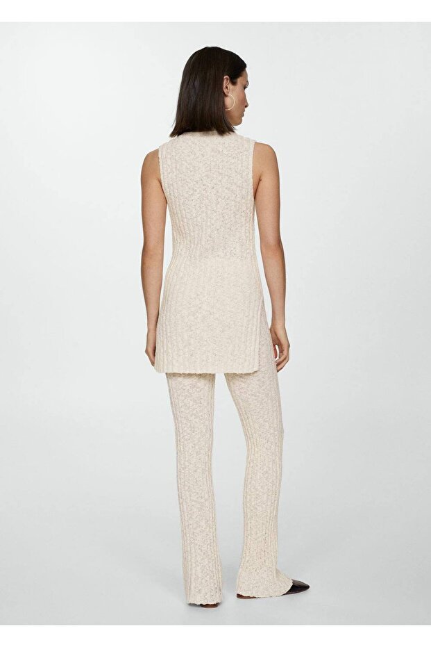 Delikli ribana triko bluz - 4