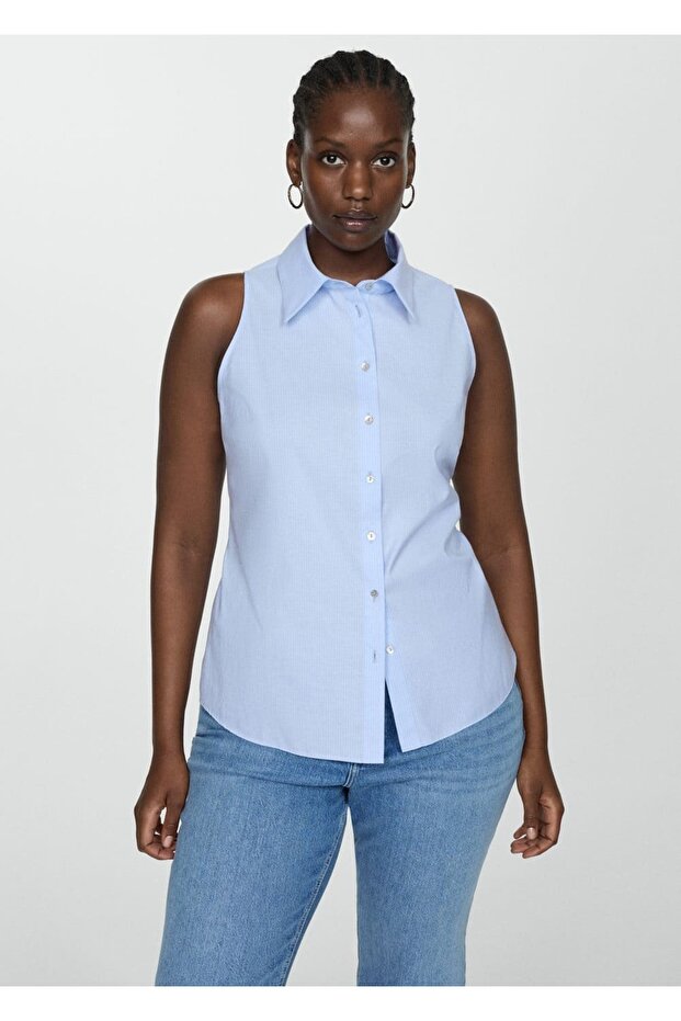 Çizgili kolsuz gömlek - 7