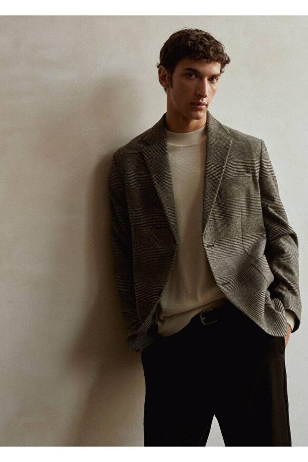 Slim Fit Patterned Wool Blazer Jacket - 5