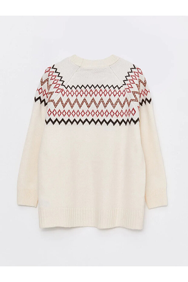 LCWAIKIKI Maternity Ekru Bisiklet Yaka Desenli Uzun Kollu Hamile Triko Kazak - 4