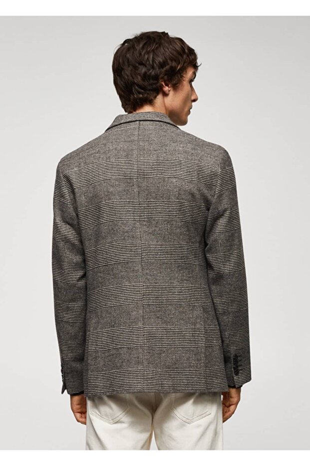 Slim Fit Patterned Wool Blazer Jacket - 4