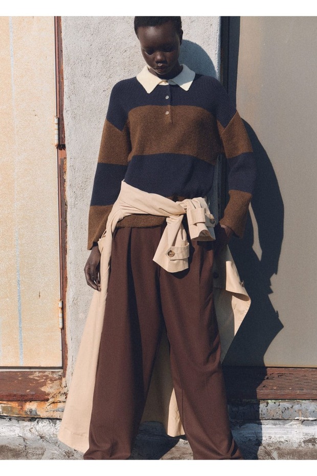 Striped polo collar sweater
