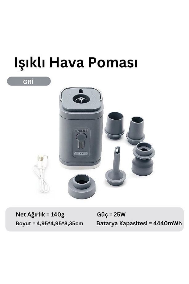 Taşınabilir Kablosuz Elektrikli Hava Pompası, Type-C  Şarjlı, Şişirme ve Söndürme İçin 5 Başlıklı - 1