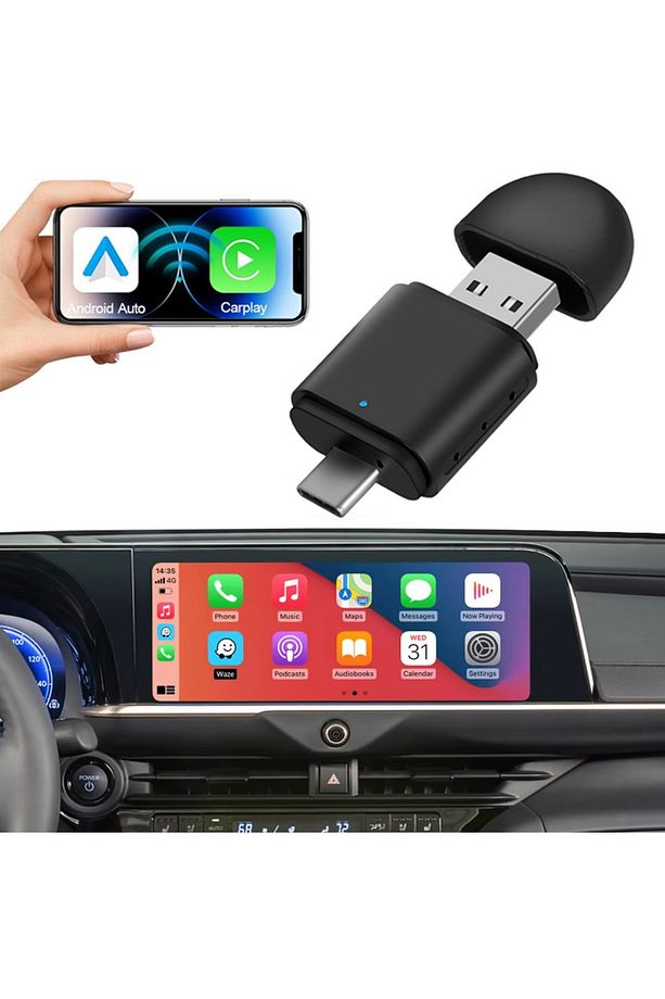 Yeni Tasarım Mini Kablosuz İOS ANDROİD Uyumlu Carplay Usb ve Type-c 2in1 Araç Multimedya Adaptörü - 2