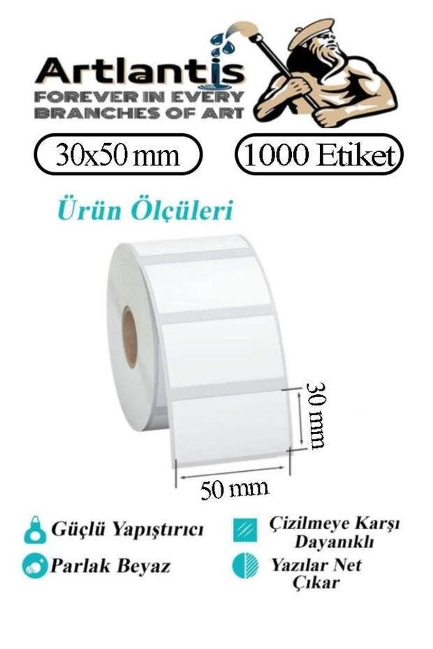 30X50 mm Barkod Etiketi Yapışkanlı 3 Adet Rulo Etiket Termal Barkot Terazi Etiketi 1000 li Barkod Ya - 3