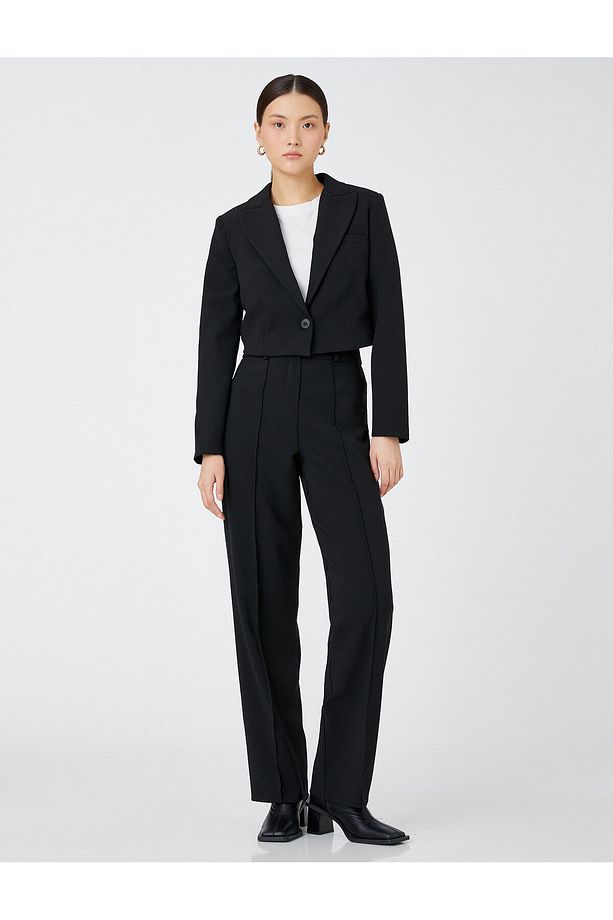 Crop Blazer Ceket Tek Düğmeli - 1