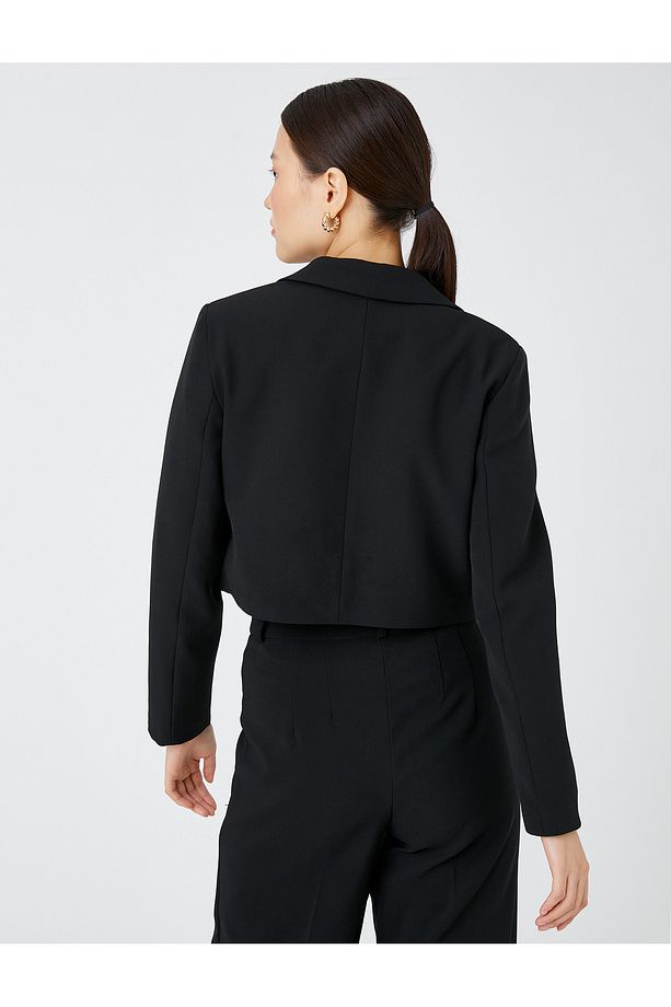 Crop Blazer Ceket Tek Düğmeli - 4
