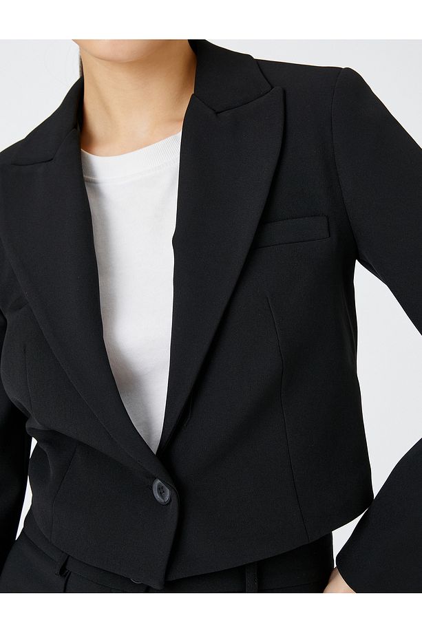 Crop Blazer Ceket Tek Düğmeli - 5