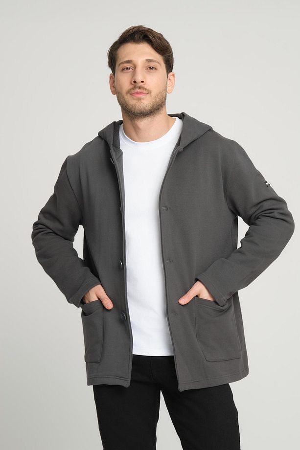 Kapüşonlu Içi Şardonlu Oversize Hırka (E23-607 03) - 3