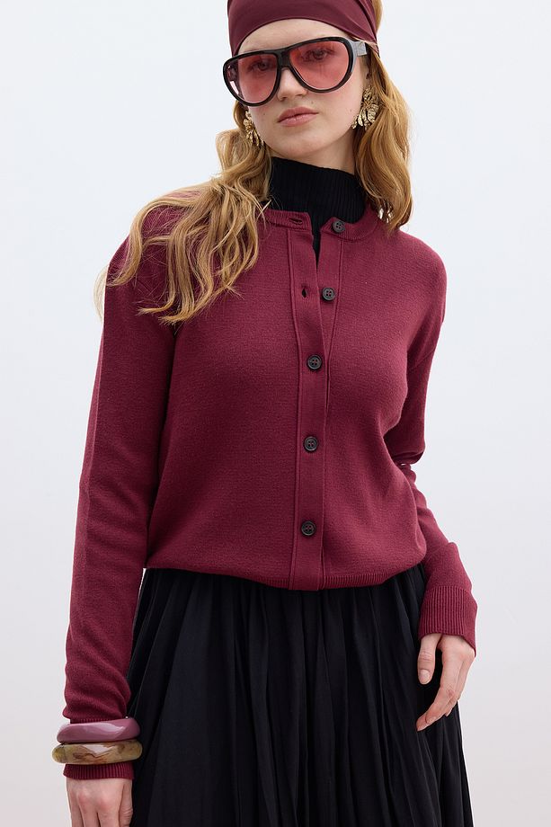 YUMUŞAK DOKULU TRİKO HIRKA BORDO - 1