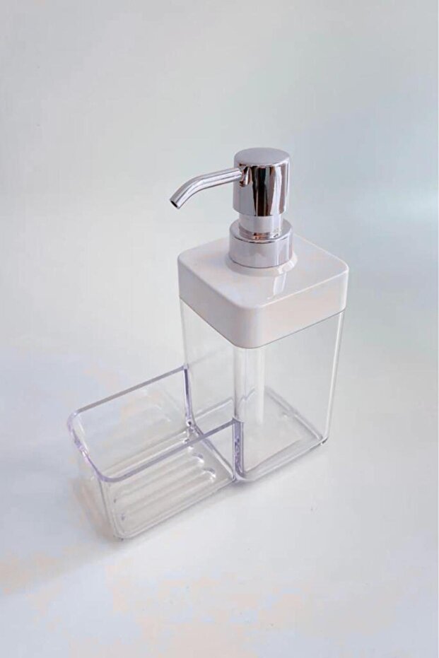 Süngerli Mutfak Sabunluğu & Bulaşık Deterjanlığı, Akrilik Sıvı Sabun Deterjan Şişesi Silver - 4