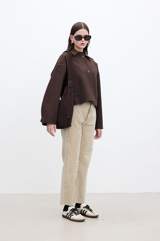 STRAIGHT YÜKSEK BEL DENİM PANTOLON CAMEL - 1