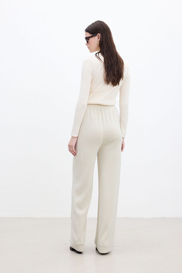 DÜZ PAÇA TRİKO PANTOLON BEJ - 6