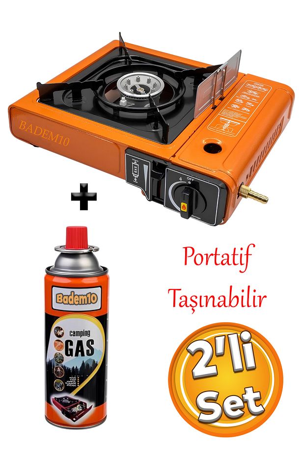 Tek Gözlü Turuncu Renk 1 Adet Kartuşlu Taşınabilir Portatif Kamp Ocağı Set Gezi Piknik Ocak - 1