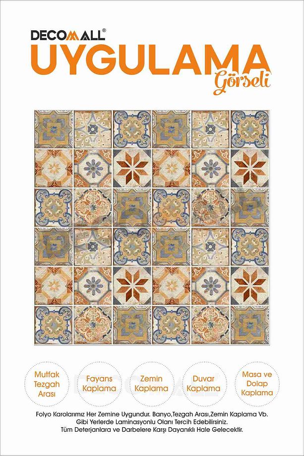 CodeK-18 Kendinden Yapışkanlı FOLYO KARO Suya Dayanıklı Mutfak Banyo Zemin Kaplama 30x30 Cm(4 ADET) - 3