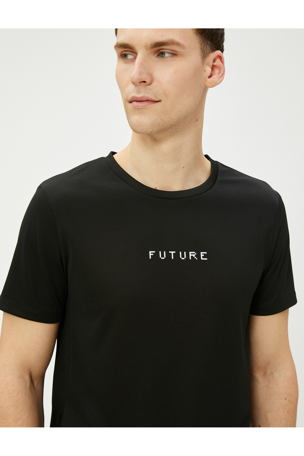 Sports T-Shirt with Slogan Print, Crew Neck, Short Sleeves