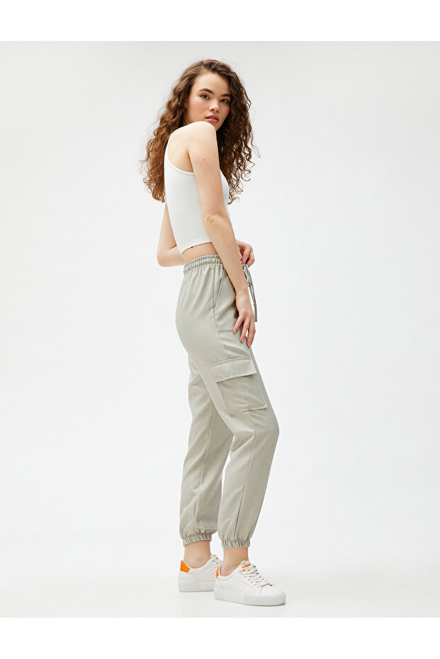 Cargo Pants with Lace Waist, Pocket Detail, Elasticized Legs