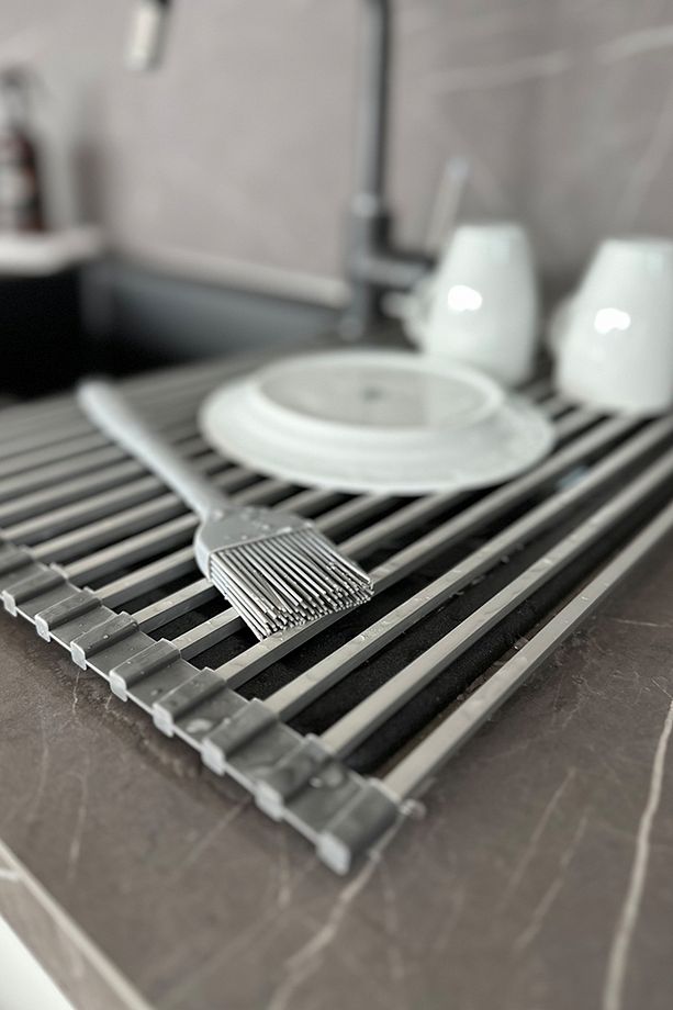 Primanova Lavabo Üstü Katlanabilen Mutfak Rafı - Gri - 5