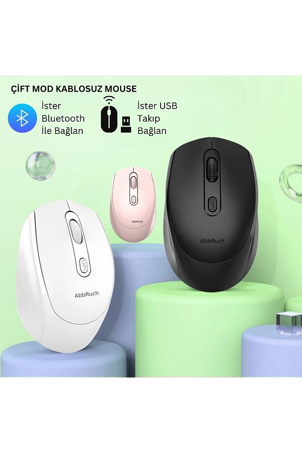 Kablosuz Mouse Bluetooth Wireless Çift Mod'lu USB 2.4g Şarj Edilebilir 800/1200/1600dpi Işıklı Fare - 5